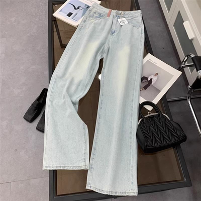 美式浅色阔腿牛仔裤男款直筒宽松