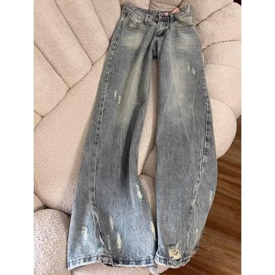 美式复古水洗破洞牛仔裤男