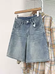 American-Style Washed Stretch Denim Shorts for Men, 2026 Summer New Design, Trendy Brand, Loose Straight-Leg Five-Point Pants