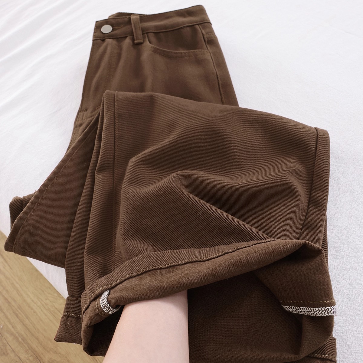 美式复古咖啡色牛仔裤男