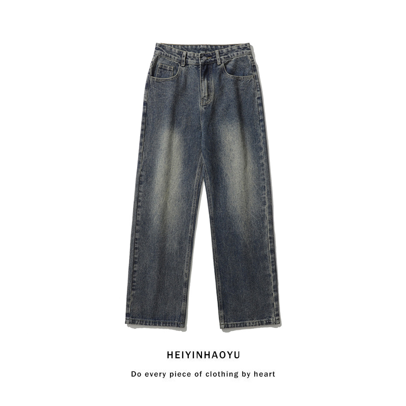 水洗直筒牛仔裤男士美式宽松