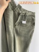 直筒宽松阔腿ins高街潮牌休闲裤 男春秋新款 子 复古绿色牛仔裤 美式