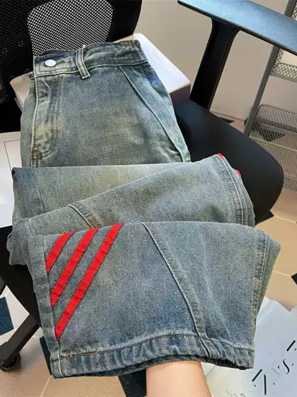 American Retro Wide-Leg Jeans for Men, New Spring and Autumn High Street Fashion Brand, Loose Casual Striped Washed Straight Pants