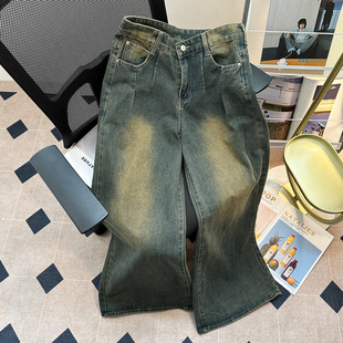 ins潮牌高街宽松直筒设计感老爹裤 男春秋季 子 复古阔腿牛仔裤 美式