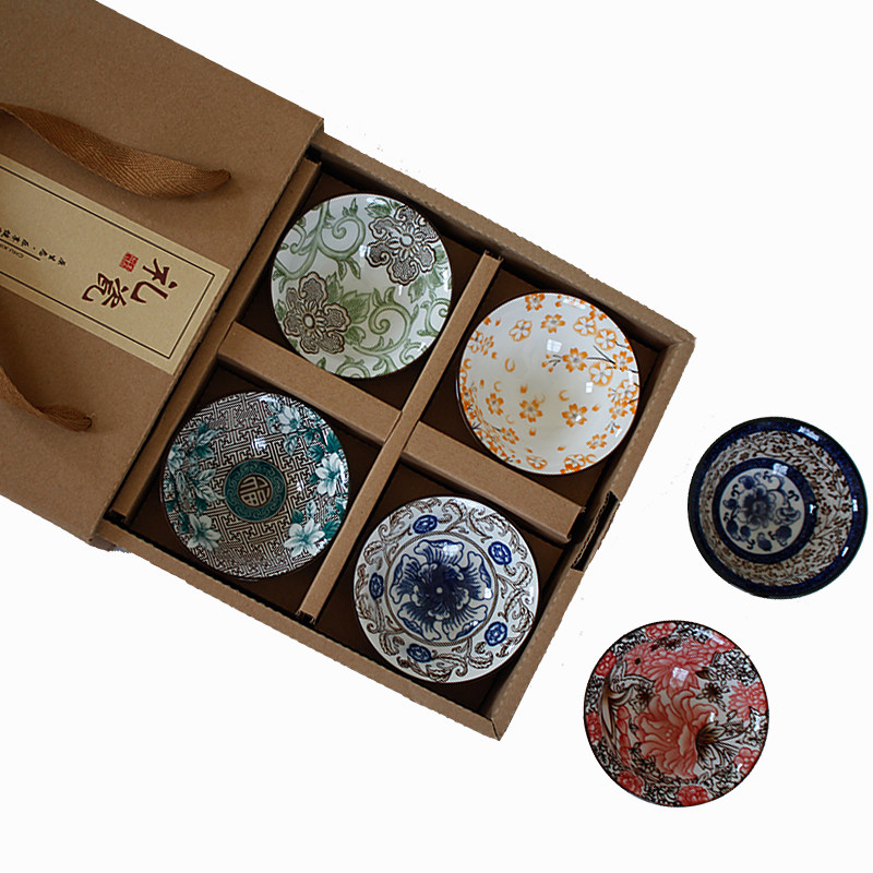 陶瓷茶杯套装彩色青花瓷斗笠杯复古功夫茶具品茗杯6只礼盒装茶盏,餐饮具,茶杯,淘宝优惠券,粉丝福利购,淘宝优惠卷