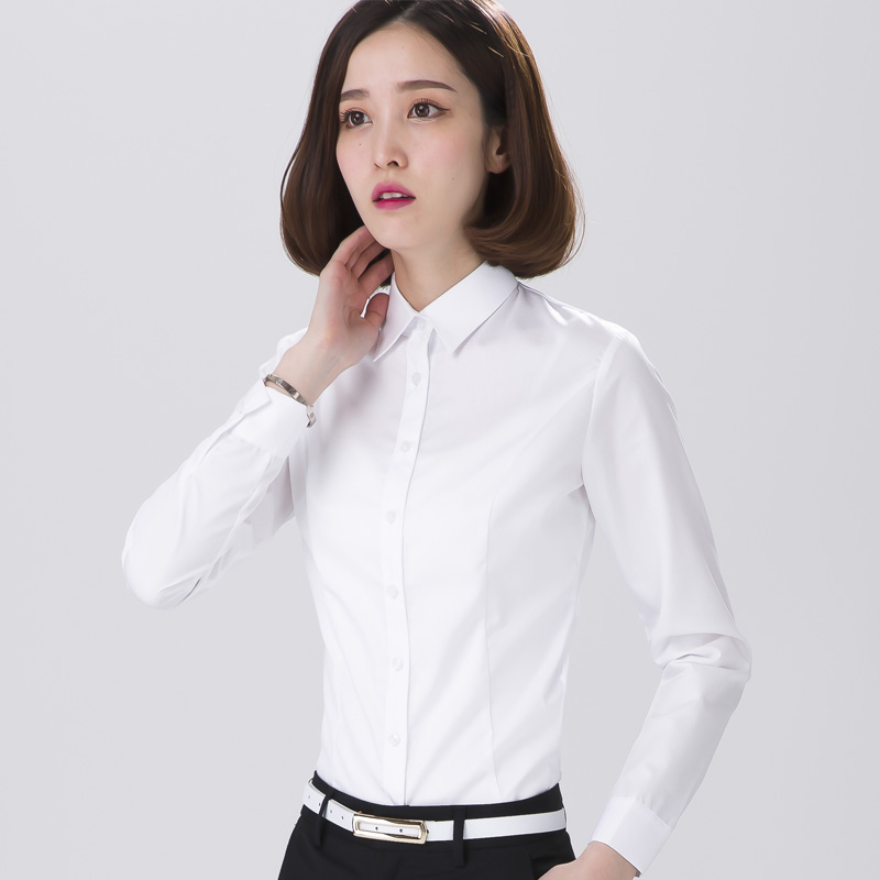 白衬衫女长袖职业秋面试寸大尺码打底工作服正装工装衬衣上衣棉质