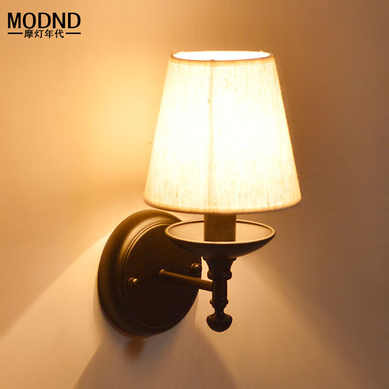 美式壁灯卧室床头灯简约复古田园乡村壁灯创意走廊过道铁艺壁灯