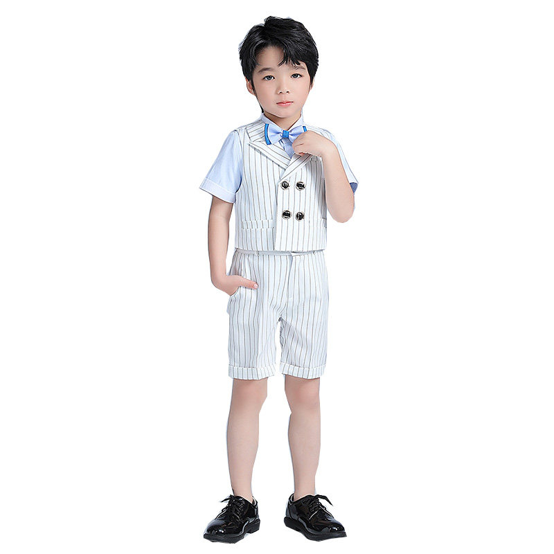 男童短袖礼服小西装套装男孩生日主持人钢琴演出服英伦儿童花童夏