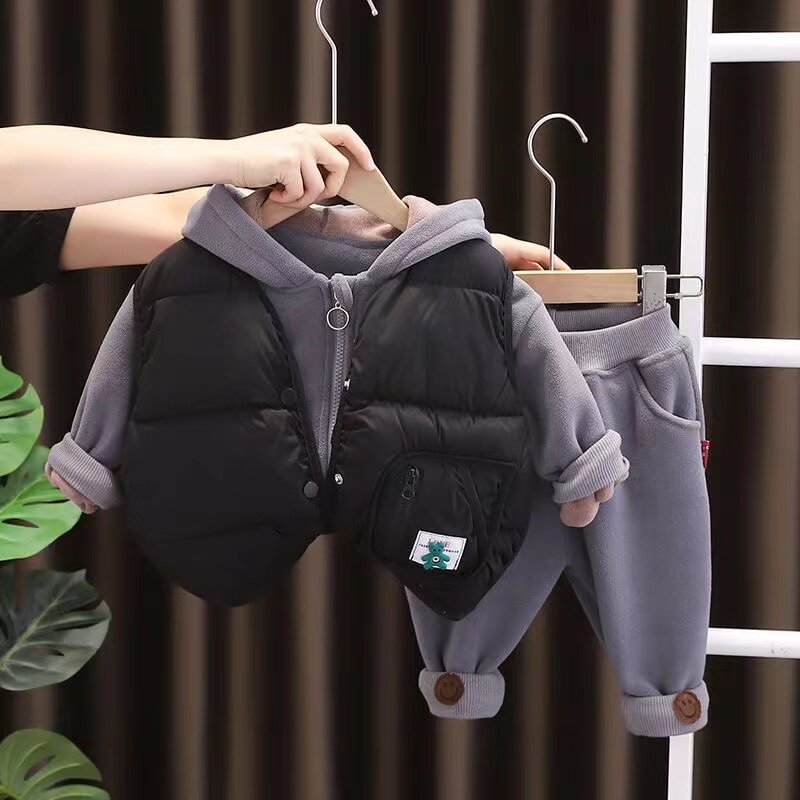 男童冬季套装小童男孩宝宝冬装衣服婴儿童装棉衣儿童加绒三件套潮