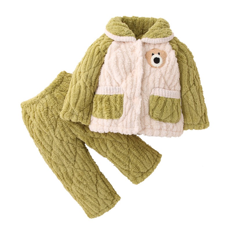 儿童睡衣男孩冬季三层夹棉加绒加厚法兰绒中大童女童珊瑚绒家居服