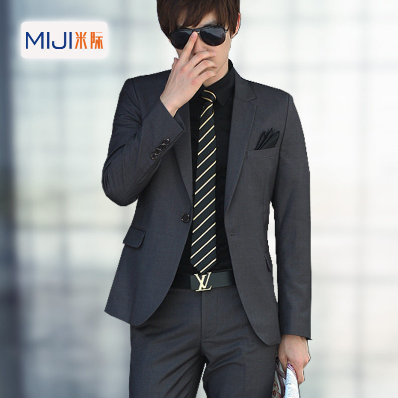 西服套装男士灰色商务修身西装上班面试职业正装伴郎新郎结婚礼服