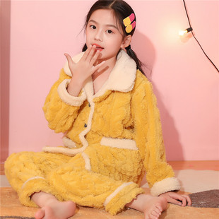 儿童睡衣秋冬季女童加厚睡衣加绒珊瑚绒男孩宝宝卡通法兰绒家居服