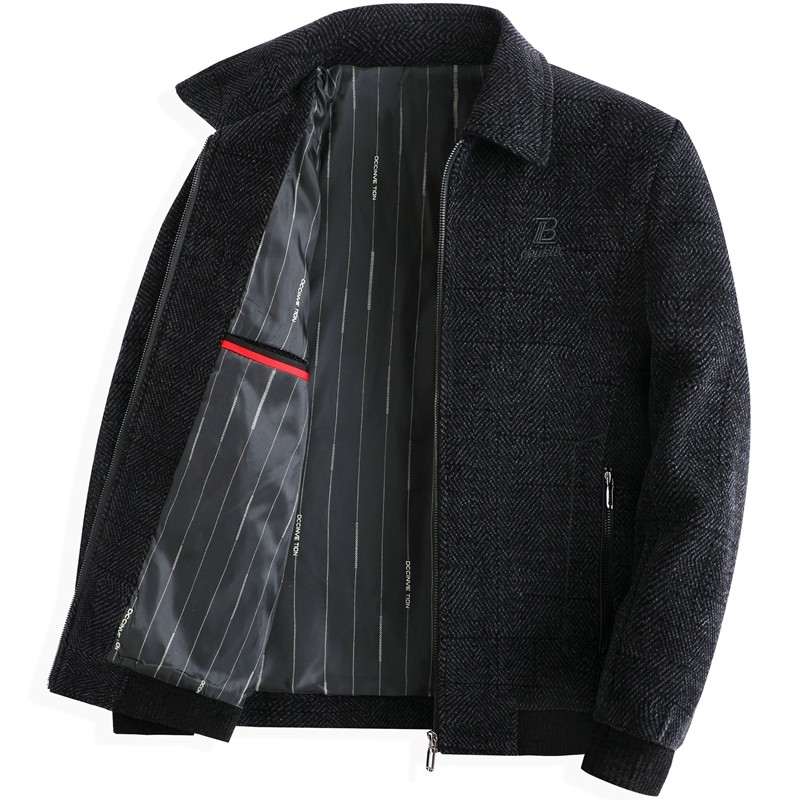 爸爸秋冬装雪尼尔外套中年男士翻领夹克中老年人男装加绒加厚棉衣