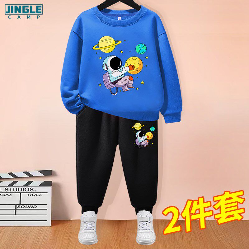 男童套装纯棉红色2024新款春秋款薄款卫衣儿童男孩中国风春装衣服