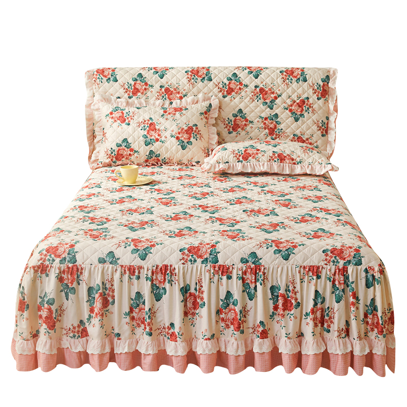 全棉夹棉床裙单件公主风纯棉床罩2023新款少女心荷叶边床套床头罩