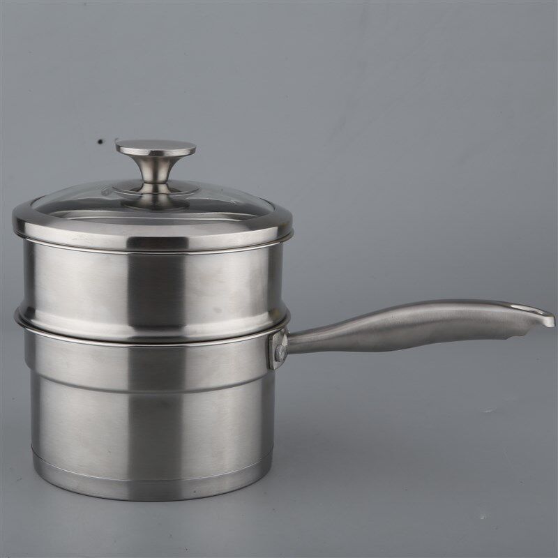 304不锈钢美发盖尔奶锅复合底单柄辅食小汤锅可加蒸屉蒸锅16/18cm