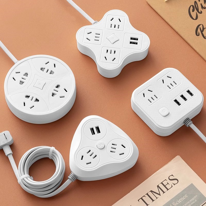 智能usb充电两脚插座带分控开关转多口2脚排插转换器插排插板带线