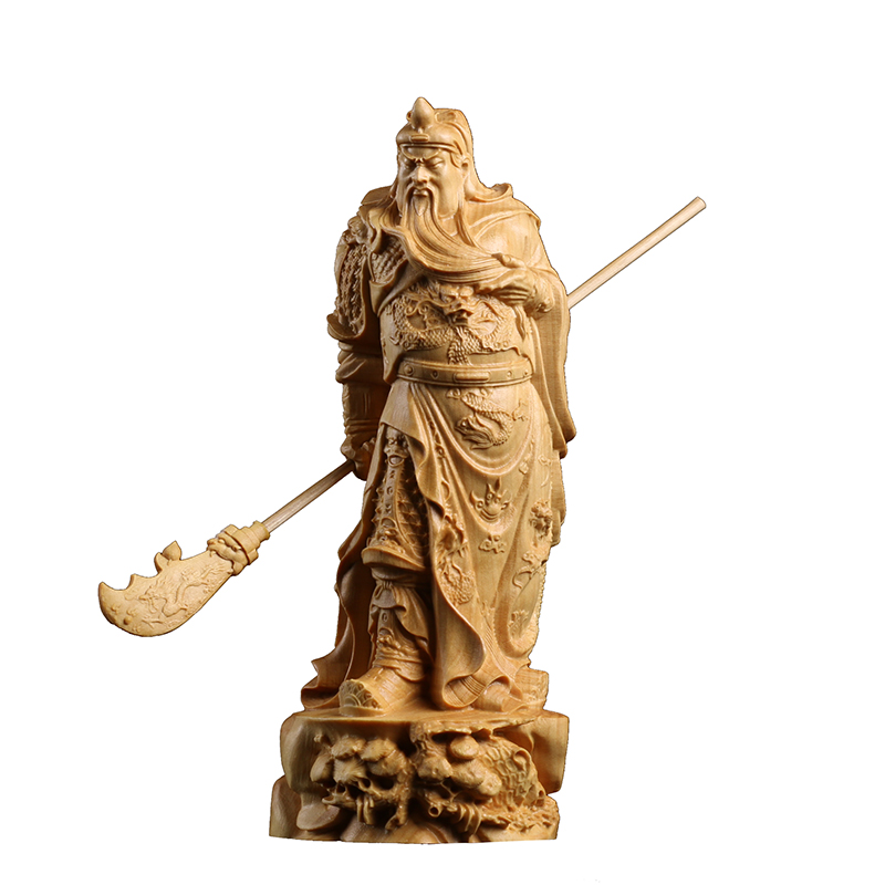 乐清小叶黄杨木雕居家实木摆件汽车饰品雕刻工艺武财神横刀关公