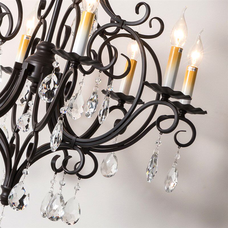 饰中晓楚 美式复式楼大吊灯乡村复古铁艺别墅挑空客厅楼梯水晶灯