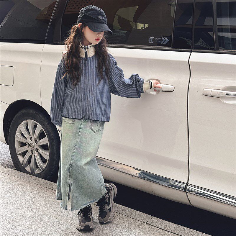 女童衬衫套装秋季新款女孩牛仔半身裙洋气上衣两件套中大儿童衣服