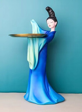 创意古风只此青绿仕女托盘家居小夜灯客厅桌面收纳摆件乔迁礼品