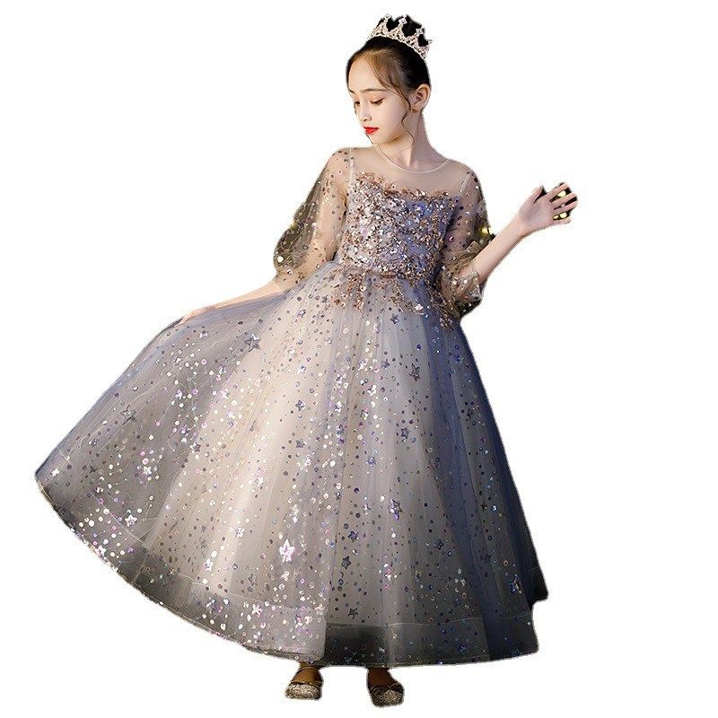 花童婚礼礼服红色新款小女孩生日走秀公主裙蓬蓬纱女童舞台演出服