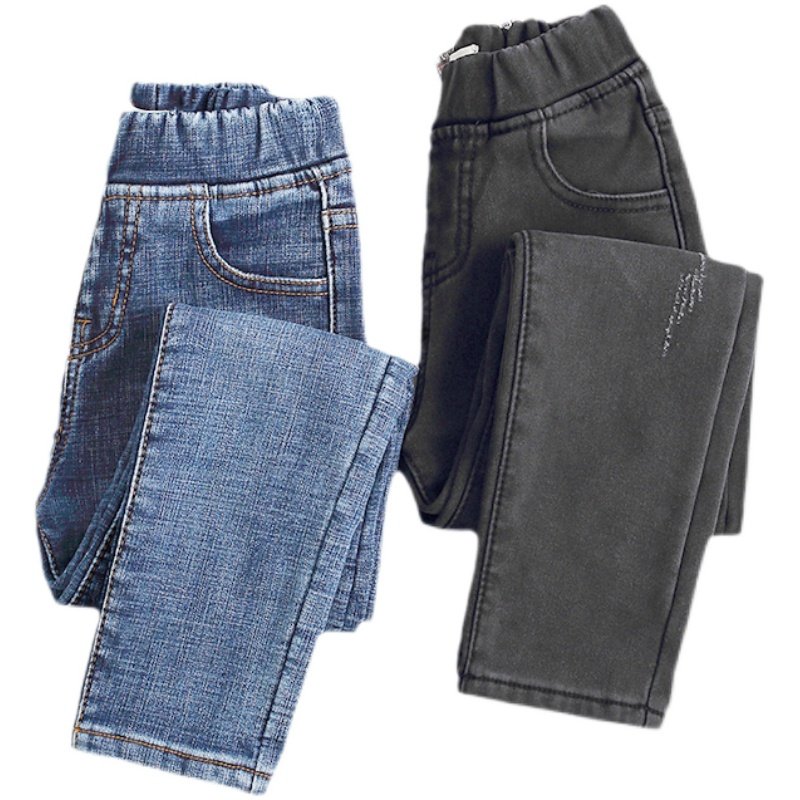女童弹力牛仔裤加绒2021新款秋冬装中大童修身裤儿童一体绒铅笔裤