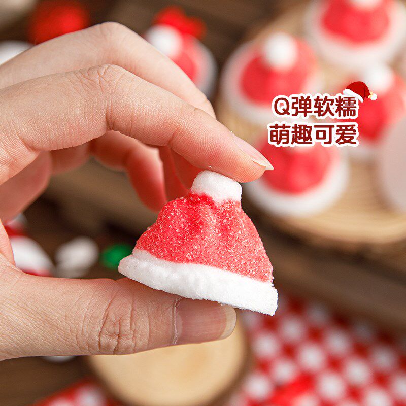 网红圣诞节蛋糕装饰红色圣诞老人小帽子创意棉花糖装扮摆件插件
