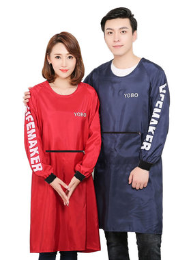 时尚新款长袖围裙反穿罩衣家务厨房男女工作服理发店不粘毛防泼水