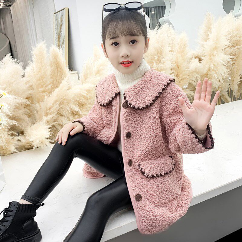 女童毛毛衣秋冬季儿童中长款外套2025新款洋气小女孩仿羊羔绒上衣