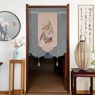 中式门帘苏绣山水半帘遮挡帘子厨房免打孔挂帘玄关卫生间半帘