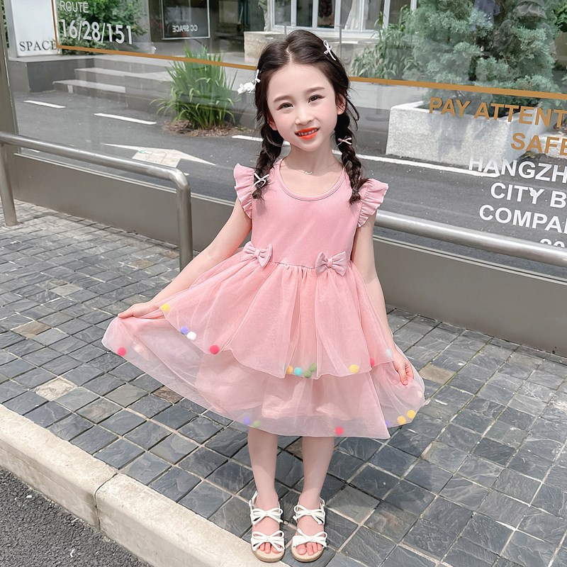 女童夏季连衣裙2024新款女宝宝公主裙儿童七彩洋气蓬蓬裙裙子夏装