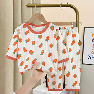 婴儿童家居服夏季纯棉衣服超薄款男宝男童女宝宝两件式套装夏天睡