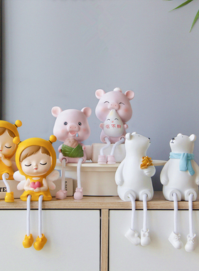 个性可爱卡通桌面树脂吊脚娃娃装饰品摆件墙面墙上客厅卧室小摆设