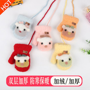 冬天宝宝小手套秋冬季加厚加绒保暖儿童小童男童女孩小孩可爱连指