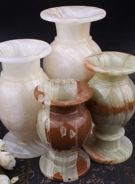 巴基斯坦玉雕青白玉花瓶中式玉石插花瓶摆件家居玄关装饰玉器瓶子