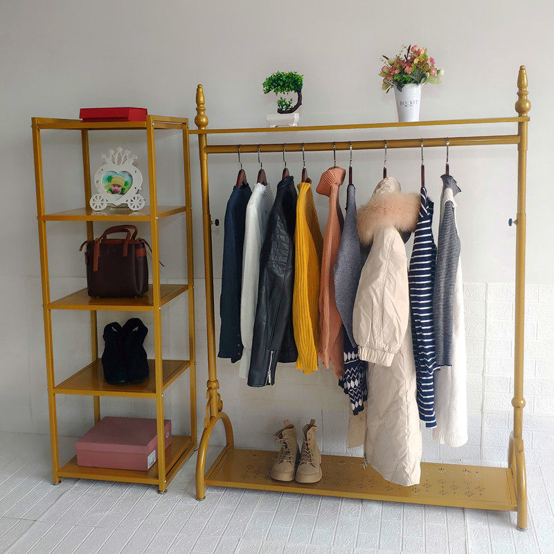 金色女装服装店专用展示架衣架落地式铁艺货架挂衣杆中岛架陈列架