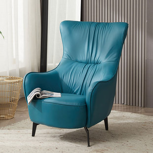 高背单人沙发意式阳台休闲椅客厅椅子老虎椅轻奢网红沙发椅皮椅