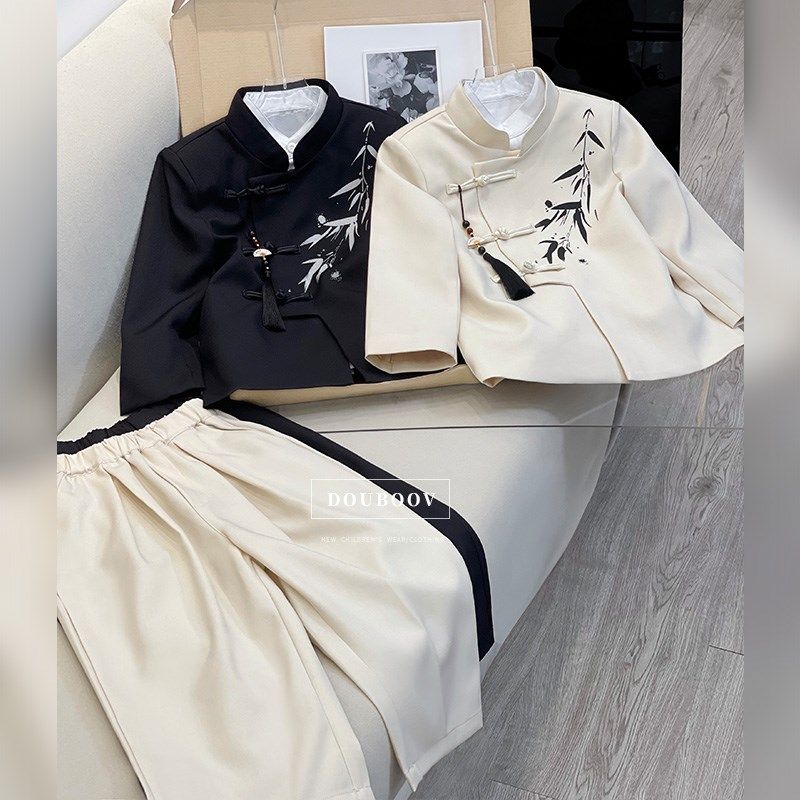 儿童新中式西服套装2024秋中山装男童盘扣国风唐装主持人古风礼服