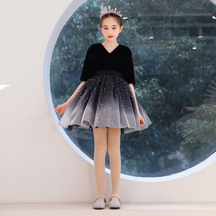 女童晚礼服儿童公主裙小孩走秀花童婚纱生日主持人钢琴演出服轻奢