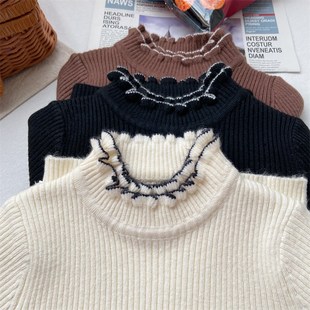 女童毛衣半高领秋冬修身洋气白色黑色高弹力针织衫宝宝时尚打底衫