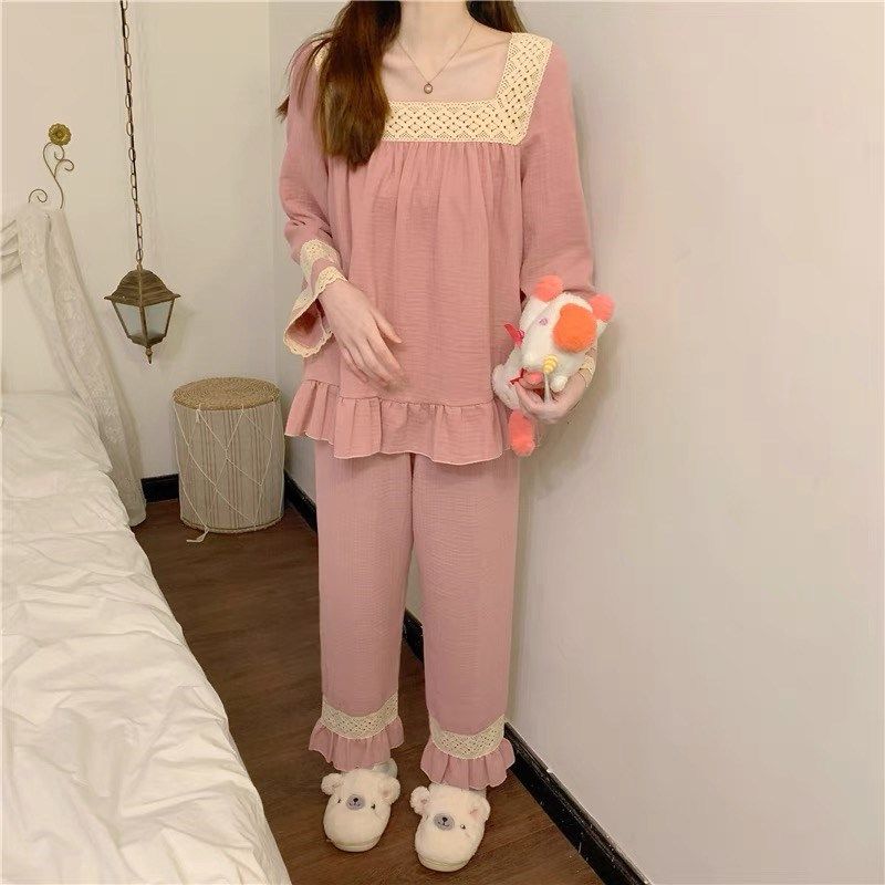 睡衣女秋冬季纯棉长袖裤网红甜美宫廷公主风可外穿少女家居服套装