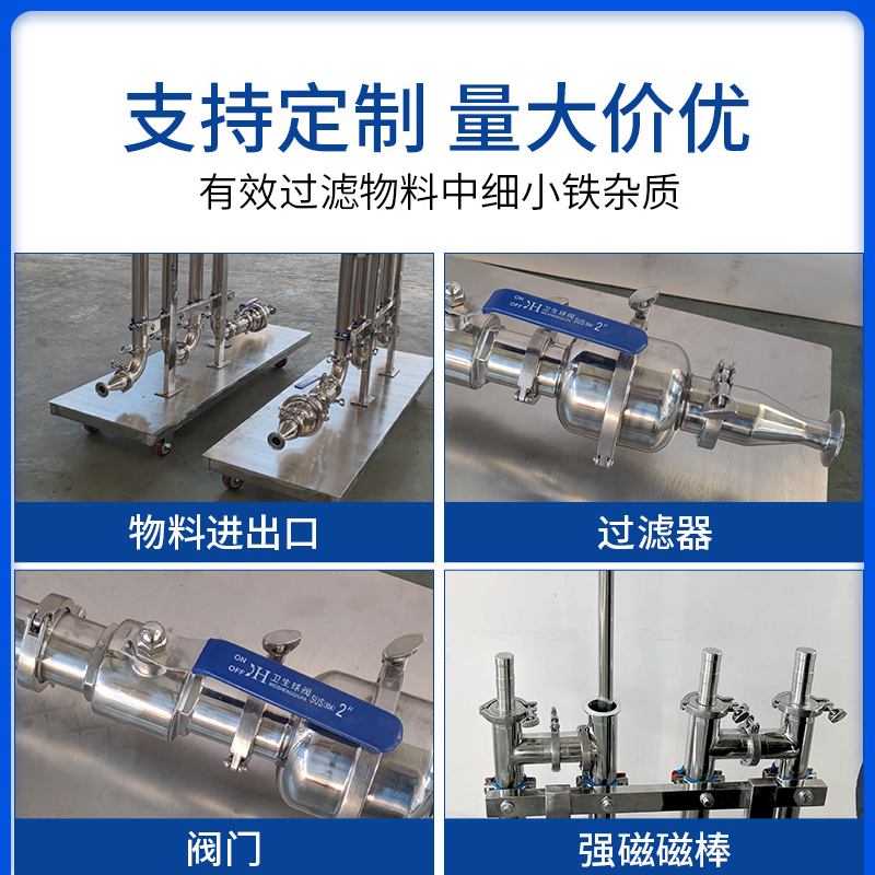 锂电池浆料除铁器304U型移动磷酸铁液体316不锈钢强磁磁性过滤器