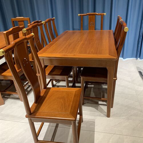 金花梨木长方形餐桌椅组合新中式全实木饭台原木简约餐厅家用方桌
