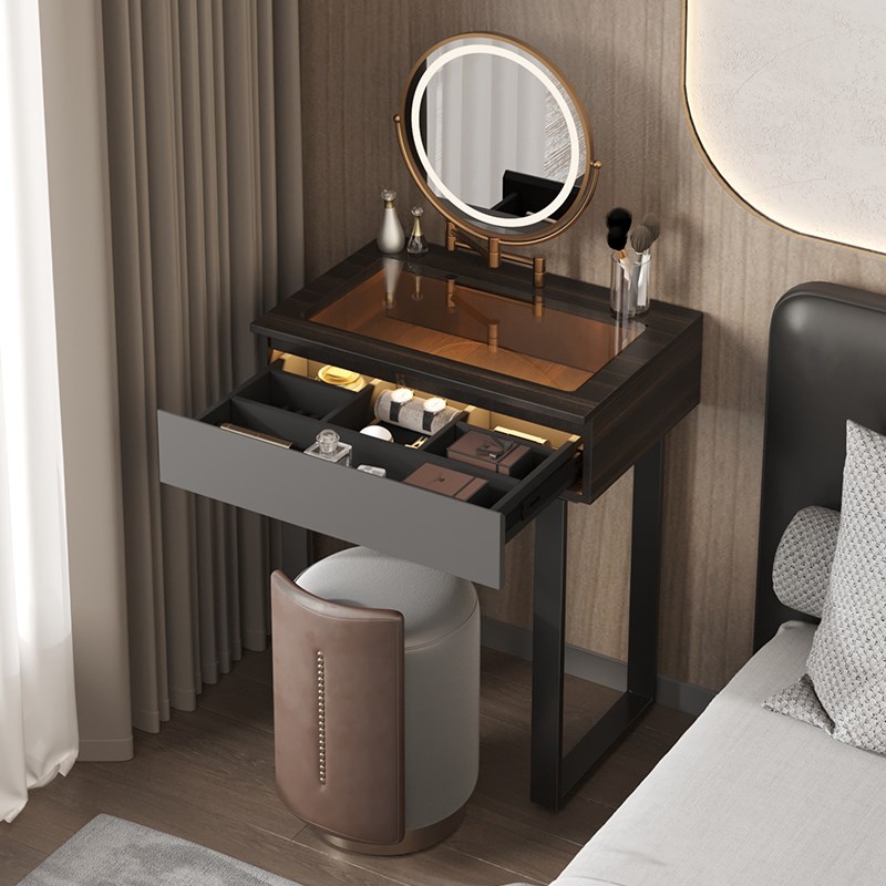 意式极简梳妆台2024新款主卧室床头60cm小型实木化妆桌轻奢高级感