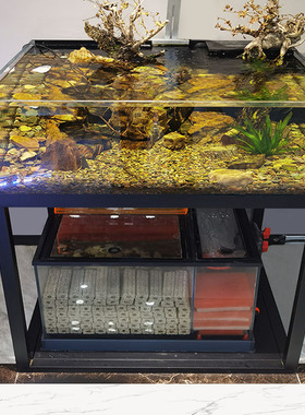 方形溪流缸鱼缸全套岩板60方缸底滤水工业风鸭侧溢流兰寿缸定制