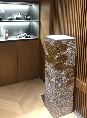 金色祥云展示柱茶室玄关装饰新中式落地庭院拴马桩客厅复古大摆件