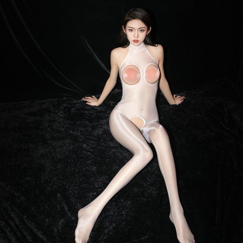 蕾丝高领紧身连体衣美腿连裤袜黑色油亮丝滑开档胸袜子女生连身袜