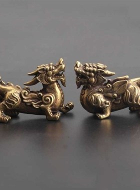 纯黄铜貔貅招财摆件一对家庭客厅财位麒麟家居聚财办公室茶宠