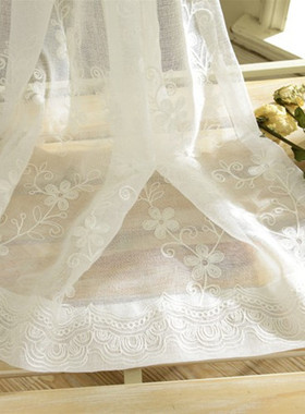 韩式绣花田园棉麻蕾丝成品窗帘窗纱帘定制阳台客厅飘窗卧室隔断帘